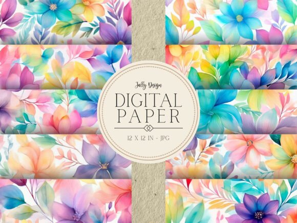 Download Rainbow Watercolor Floral Digital Paper - Bow Collection