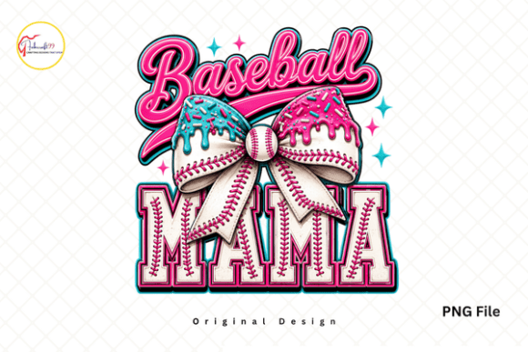 Download Pink Bow Ice Cream Drip Baseball Mom PNG - Bow Collection
