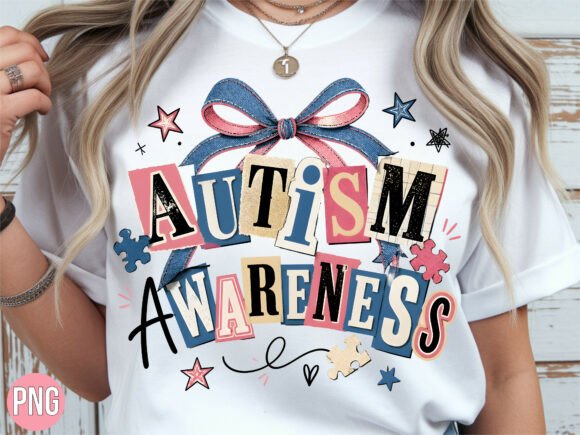 Download Autism Awareness Denim Bow PNG T-Shirt - Bow Collection